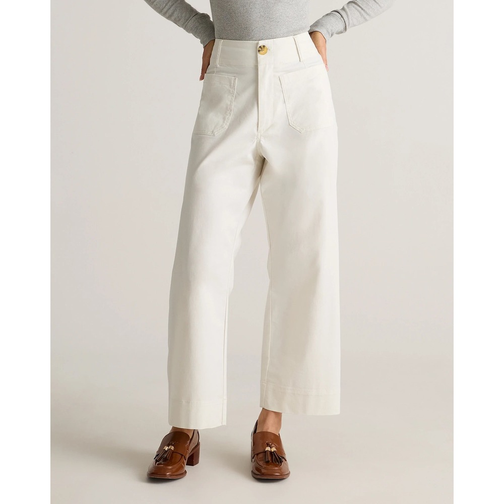 Quince Organic Stretch Cotton Chino Cropped Wide Leg Pants Frost - 16